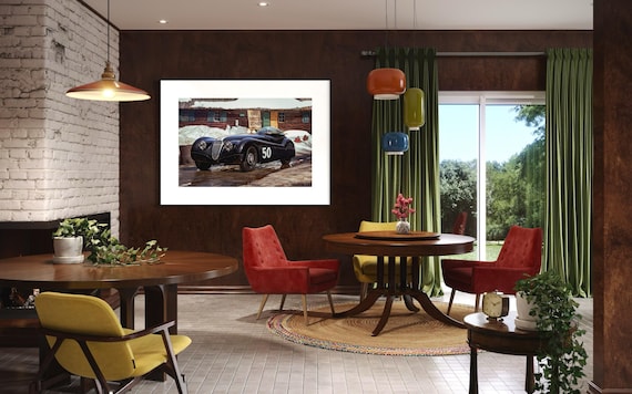 Fine Art Print - End Speed Zone – Vintage Jaguar XK120 #50 by ROB IDA - The Black Cat | Classic Racing Fine Art Print
