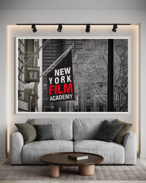 Fine Art Print - New York Film Academy wall art,  NYC street photograph, black and white, movie room decor, Manhattan, game room, TV Room