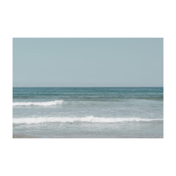 Fine Art Print - Neutral coastal ocean horizon photo, minimalist seafoam ocean waves wall art for serene home decor, calming beach decor