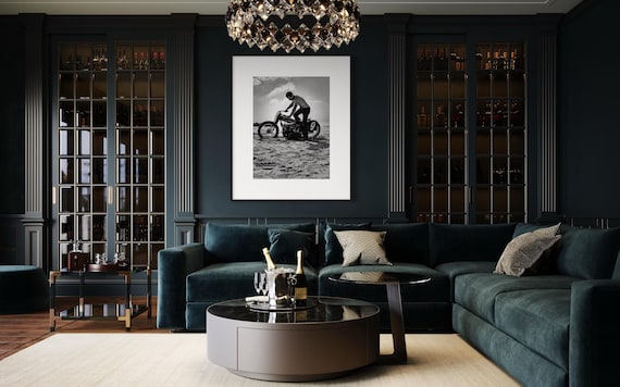 Fine Art Print - THE KICKSTART – Black and White Motorcycle Wall Art, Vintage Biker Lifestyle Poster, home decor, garage, office, TROG, Gift