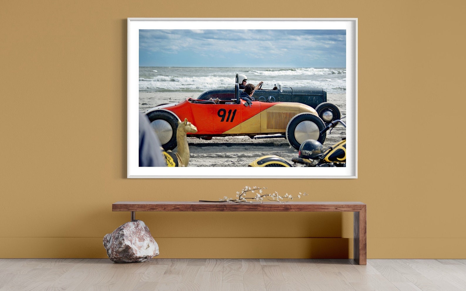1920s Hot Rod Beach Drag Race Art Print: Red & Gold Art Deco - Etsy