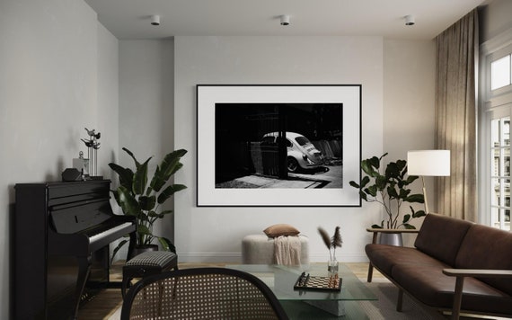 Fine Art  Print - Classic VW bug Beetle Wall Art, Black and White Vintage Art for Car Collectors, Office Living Room, Home Decor, Gift for