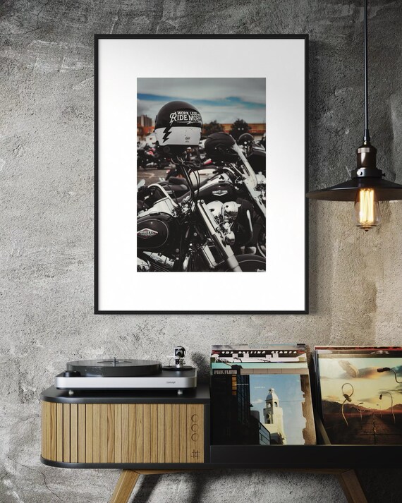 Fine Art Print - Work Less Ride More, Harley-Davidson Motorcycle Print, Biker Wall Decor, Gift, Man Cave, garage, office, housewarming