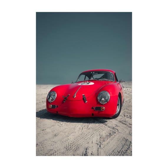 Fine Art print - Rob Ida Porsche 356 Vintage Racing Wall Art Print- Coastal Beach Red Classic- Automotive  Poster, gift ideas, garage decor