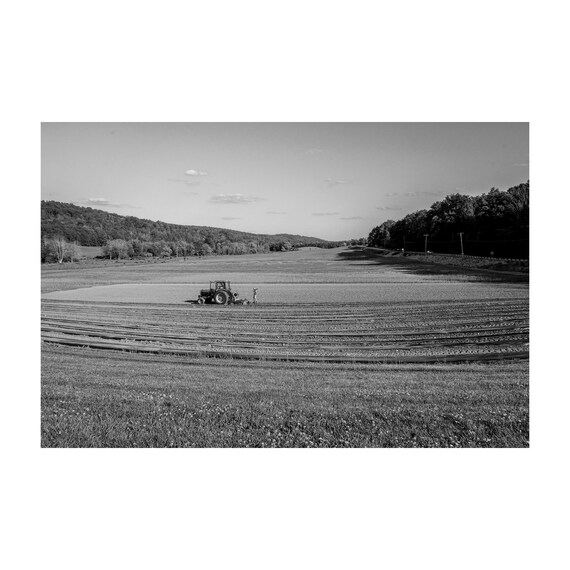 Fine Art Print - Rustic Farm Field Wall Art, Black and White Landscape Print, Upstate New York, Vintage Tractor Barn Decor Poster