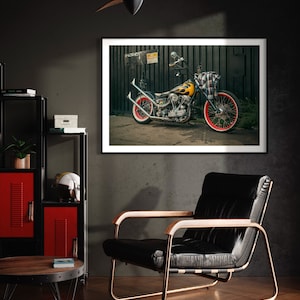 Fine Art Print - Classic Chopper Wall Art  - Motorcycle Photography Print- Vintage Biker Flame Indian Larry Modern Art Deco Poster Photo