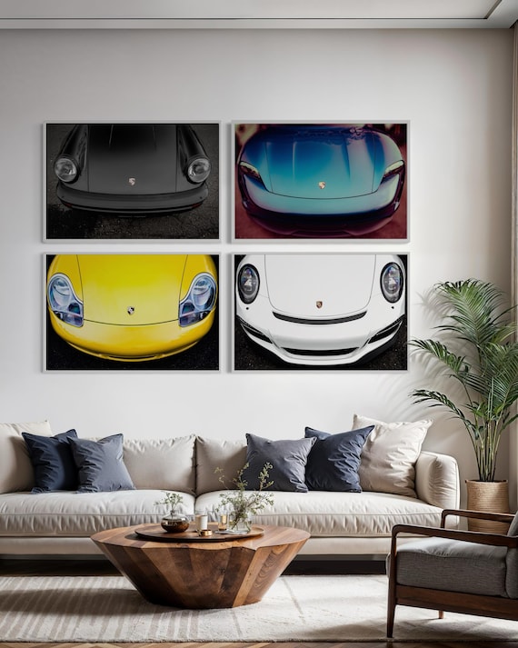 Fine Art Print - Set of 4 Porsche 911 Tycan Wall Art – Vintage, Classic Car extra large wall art, Gift, Office, Modern Decor, Gift for him