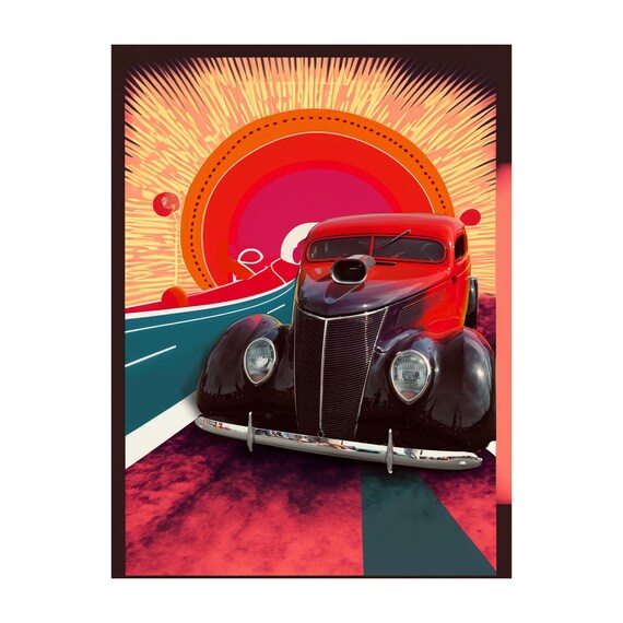 Retro Muscle Car Fine Art Print: Sunset Boulevard Vintage Road Trip Decor
