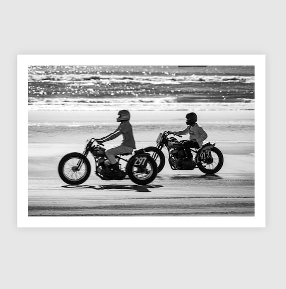 Fine Art Print - Black White Vintage Motorcycle Beach Race Wall Art, TROG, Wildwood, Drag Racing, Harley Davidson, Indian, Garage Decor