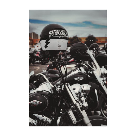 Fine Art Print - Work Less Ride More, Harley-Davidson Motorcycle Print, Biker Wall Decor, Gift, Man Cave, garage, office, housewarming