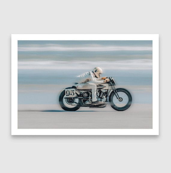 Fine Art Print - Giclée Vintage Harley Davidson Motorcycle Beach Racing - TROG Photography