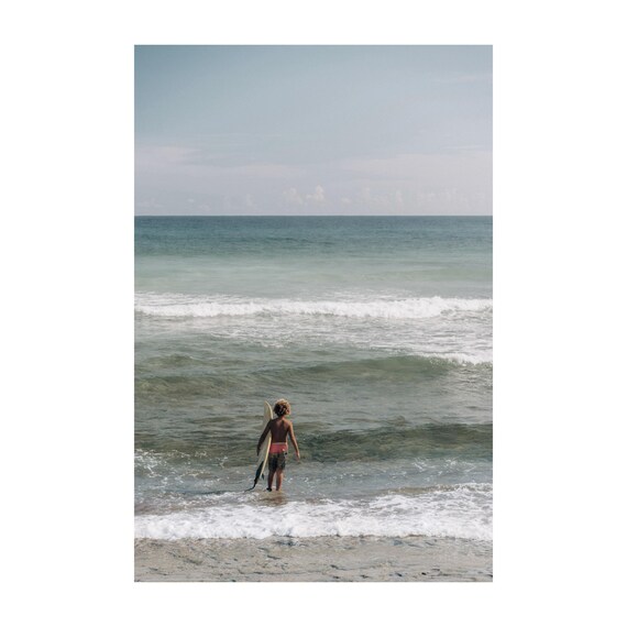 Fine Art Print - Coastal surfer photo, serene ocean waves wall art for beach house decor, minimalist seaside photography, calm surf vibes