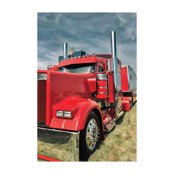 Fine Art Print - Big Red Kenworth Truck Photo Print, personalized Backdrop Wall Art, Bedroom Decor for Kids, Toy Room, Office Gift Poster