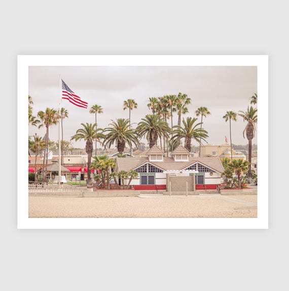 Fine Art Print - Venice Beach Coastal, American Flag Wall art - California, LA, Santa Monica Decor, Palm Tree, House Decor, Summer, Surf