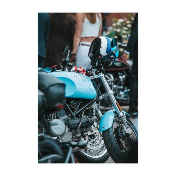 Fine Art Print - Blue Ducati GT 1000 Cafe Racer Motorcycle Wall Art, Cafe Racer Decor, Custom Motorcycle Gift for him, Vintage Bike Decor
