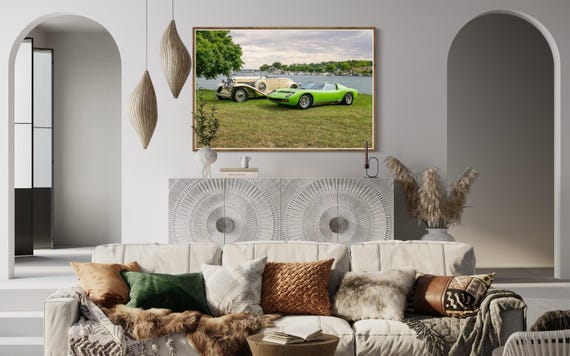 Fine Art Print - Greenwich Concours Winners Wall Art by Gil Stunner | Duesenberg Model J, Lamborghini Miura Wall Vintage Car, Lakeside Decor