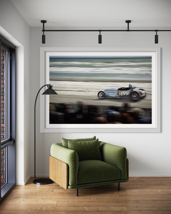 Fine Art Print - Vintage Beach Hot Rod Drag Race Wall Art, Chrome Rat Rod 199 Ocean, Coastal Automotive Decor,gift for, Office, garage, home