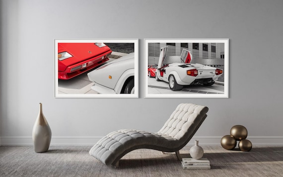 Fine Art Print - Lamborghini Countach Wall Art - Set of 2 Prints - Wall Decor, car enthusiast gift, poster, man cave, colorful wall art