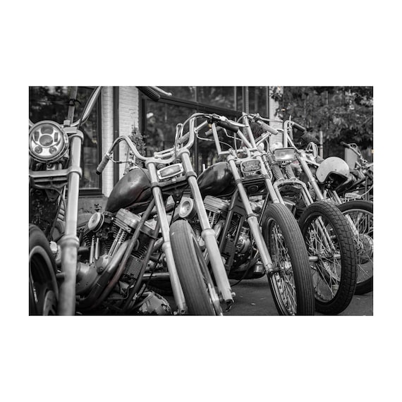Fine Art Print - Choppers | Black and White Motorcycle Wall Art | Gritty Vintage Biker Print for Garage, Man Cave, or Workshop Decor