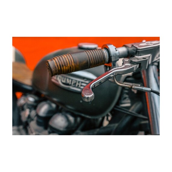 Fine Art print - Vintage Triumph Motorcycle Handlebar Close-Up, Retro Bike Art Print, Classic Motorcycle Decor for Home or Garage