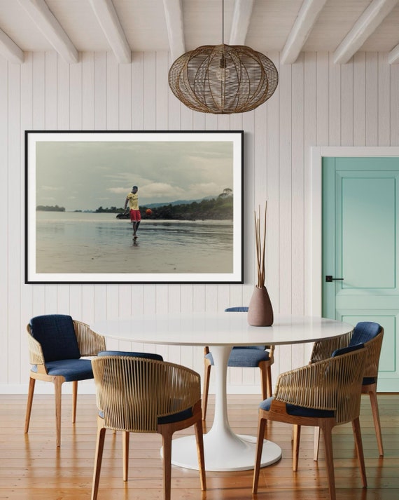 Fine Art Print - Soccer Art Print - Beachside Football Photography with Tropical Coastal Background Wall Art