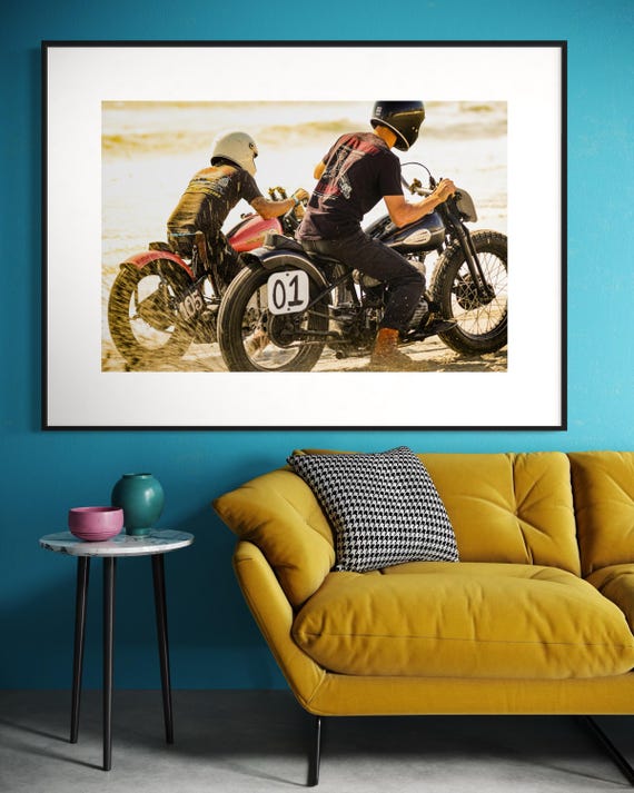 Fine Art Print - Harley Beach Drag Race Photo – TROG Motorcycle Wall Art – Vintage Biker Print for Garage, Man Cave, or Office Decor, gift