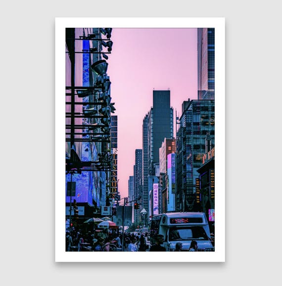 Fine Art Print - Times Square Pink Sunset Wall Art – NYC Neon Skyline, Violette & Purple Manhattan Street, Office and Home Modern Decor