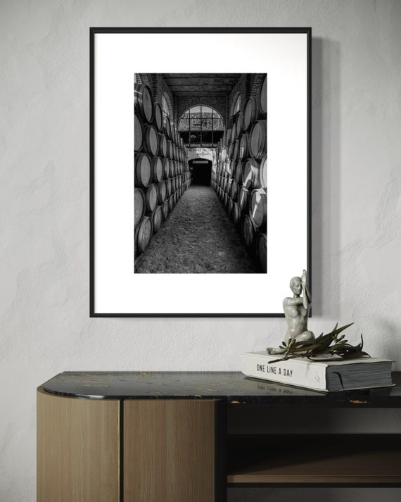 Fine Art Print - Tequila Distillery Barrel Room Wall Art, Black and White Jalisco Mexico Wall Art, Rustic Tequila Distillery Decor, Agave