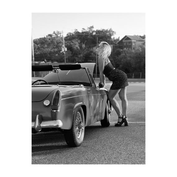 Retro Pop Art Wall Art | Vintage Pin Up Fine Art Print | Black White Classic Car Beauty Wall Decor | Retro Pop Art Portrait  Woman Wall Art