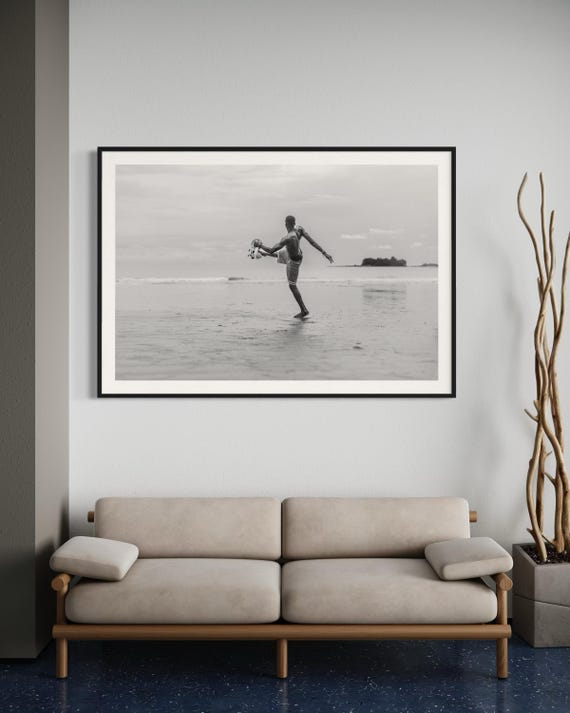 Fine Art Black and White Soccer Art Print - Monochrome Beach Football in Monochrome - Soccer Sports Photography Print Modern Photo Print
