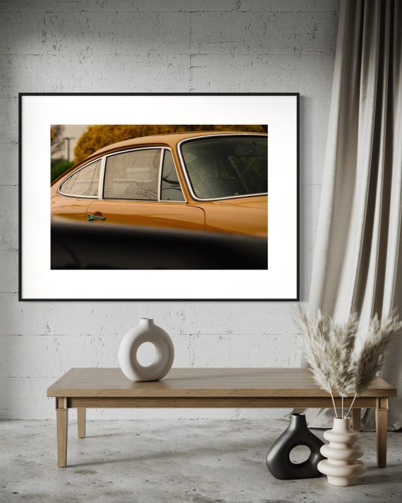 Fine ARt Print - Vintage Yellow Porsche 911 Close Up, minimalist automotive wall art, classic car decor, office, man cave, garage, Dad gift