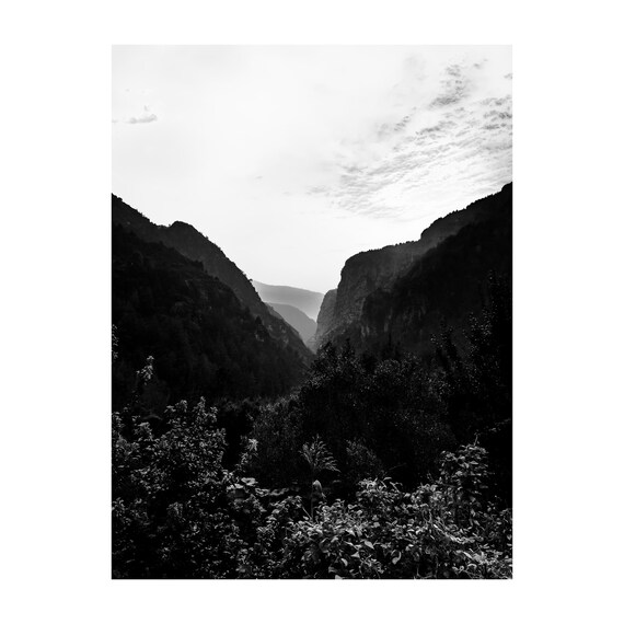 Fine Art Print - Black and white Mountain Valley Landscape, Rocky Canyon Wall Art, Greece, Mediterranean landscape decor, Lebanon, gift
