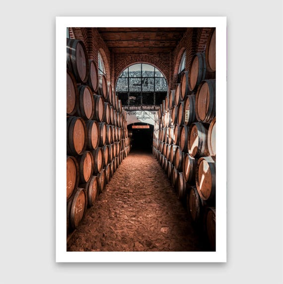 Tequila Distillery Barrel Room Photography Print, Black and White Jalisco Mexico Wall Art
