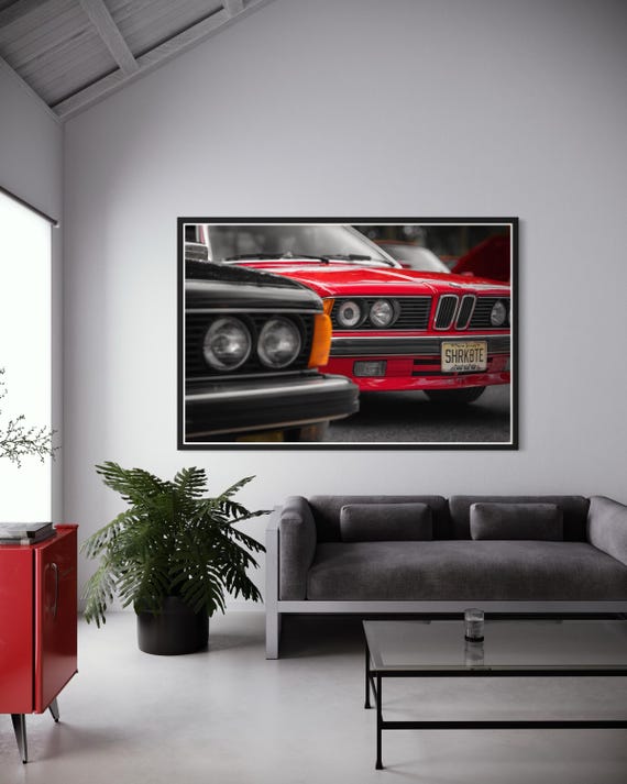 Fine Art Print - Red Black Classic BMW 6 series, 80s Style, Sharknose, Bavaria, E24, M635 CSi, Car Guy Gift, Garage, Office, Home Decor