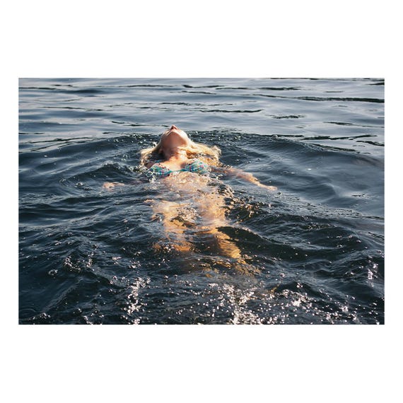 Fine Art Print - Swimming in open water print, coastal beach wall art for modern home decor, minimalist ocean wall art, Beach House, Gift