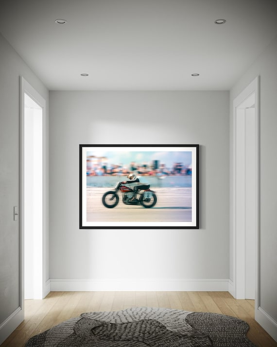 Fine Art Print - Adrenaline Motorcycle Drag Racing on Beach - Exclusive Shot from TROG, Vintage photo poster, Coastal art decor, biker gift