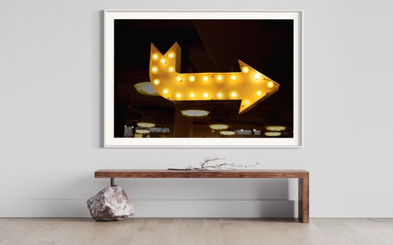 Fine Art Guiding Light: Bright Yellow Arrow Sign - 3D Wall Art Directional Decor Mood Wall Accent Photo Print Poster