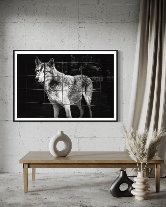 Fine Art Monochrome Wolf Photography Print | Black and White Wildlife Wall Art, Emotional Wolf Portrait, Rustic, Office, Masculine Decor