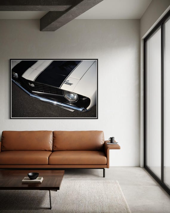 Fine Art Print - Chevrolet Camaro SS Print, Grill Headlight Close-Up, White Black Stripes, muscle car, Americana, decor, vintage, gift