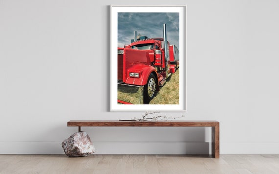 Framed Wall Art Room Decor Aesthetic - Red Kenworth Truck Personalized Wall Art for Apartment Decor - Custom Wall Art for Office Wall Decor