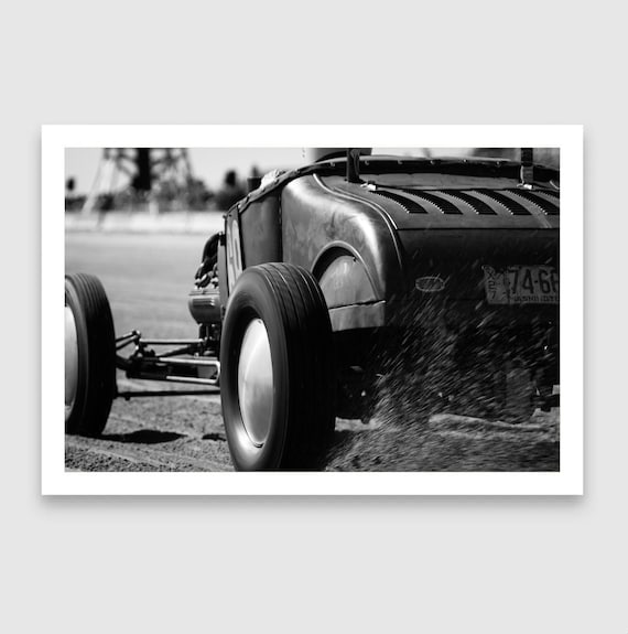 Fine Art Print - Vintage Hot Rod Close-Up Print – Black White Beach Racing Photo - Monochrome TROG Wall Decor