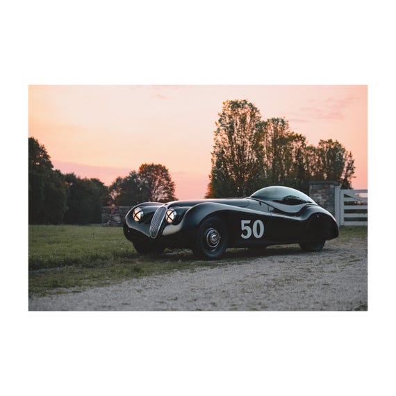 Fine Art Print - Sunset Vintage Jaguar XK120, Rob Ida Black Cat Wall Art, Classic Car Photography Wall Decor, Rustic Home Decor gift for him