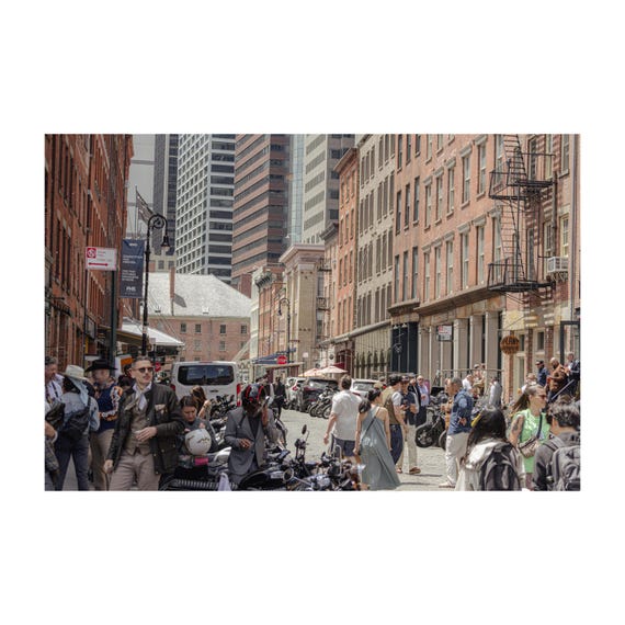 NYC Motorcycle Fine Art Print: Cobblestone Street, Bar Decor by Gil Stunner