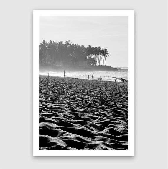 Fine Art Print - Black and White Coastal Beach Sand and Palm Trees - Island Travel Ocean Wall Art Home Wall Decor, Gift for her, Boho Decor
