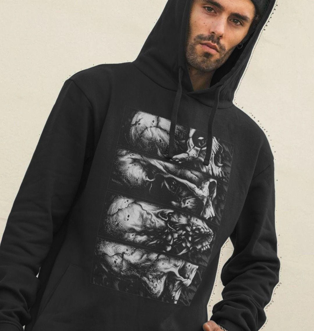 Men's Gothic Skull Hoodie Black and White comic Strip Skulls Anatomy ...