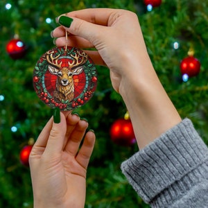 Unique Gift: Faux Stained Glass, Beautiful Ornament, Santa's Reindeer Ceramic Ornament, 1-Pack - High-Quality Porcelain Ornament