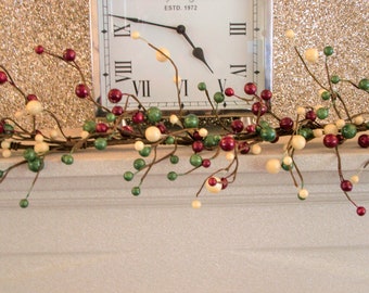 Luxury 5ft Large Gloss Red Cream Green Berry Christmas Garland Table Decoration