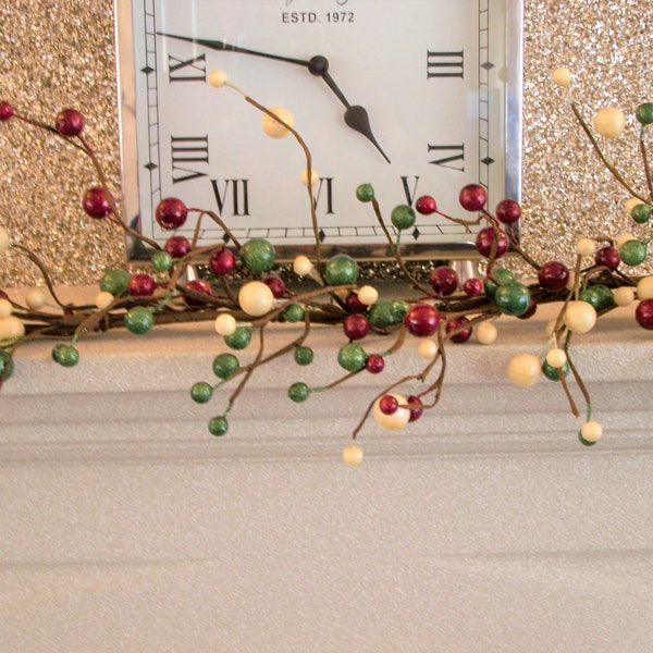 Luxury 5ft Large Gloss Red Cream Green Berry Christmas Garland Table Decoration