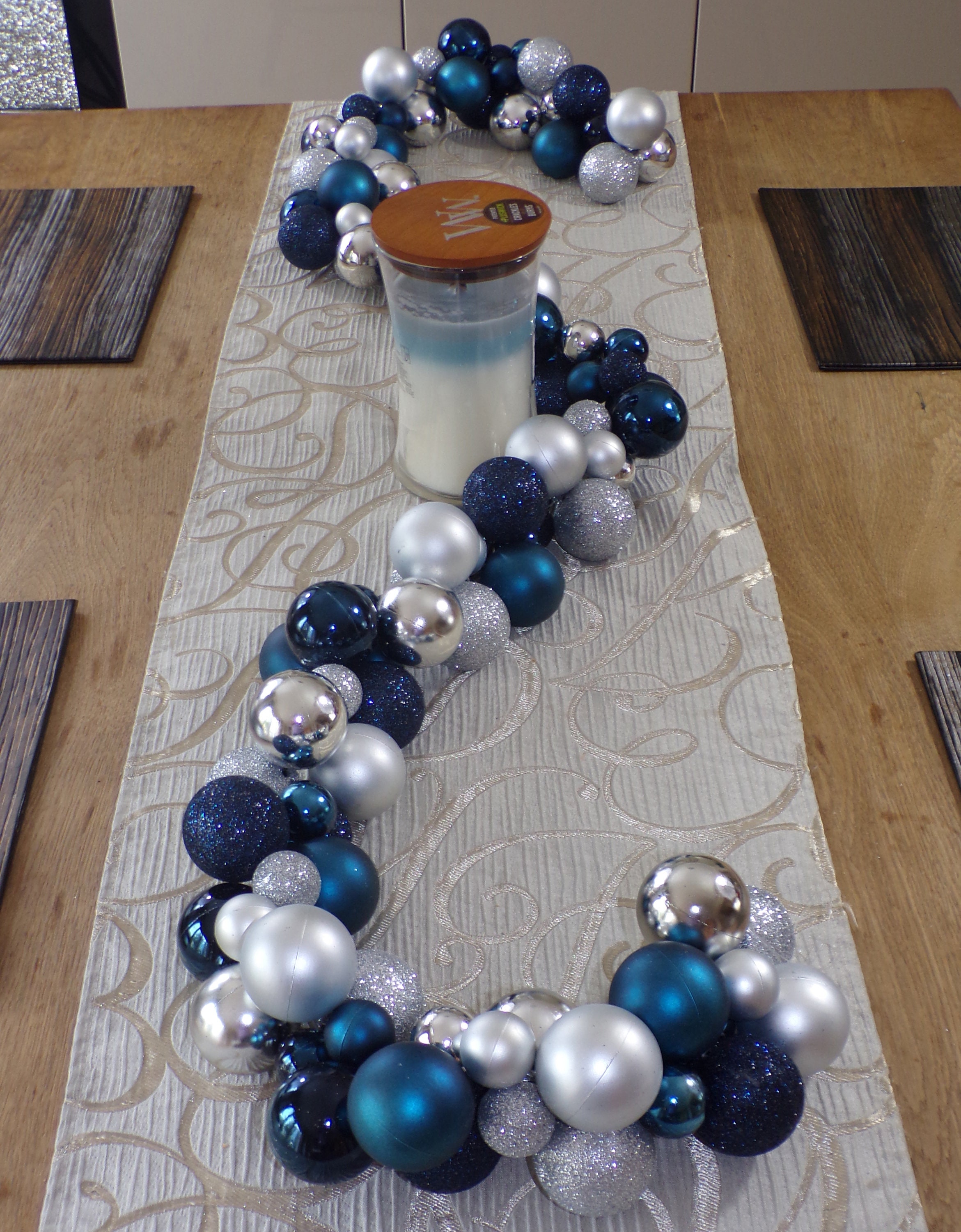 2m Navy, Petrol Blue & Silver Christmas Mixed Bauble Garland Festive