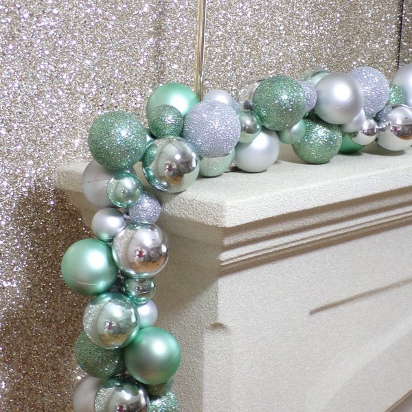 1.8m Mint Green and Silver Christmas Mixed Bauble Garland Festive Swag 6ft Lit or Unlit Beautiful